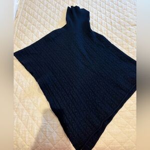 Raffi Navy Cashmere Cable Knit Turtleneck Poncho OS